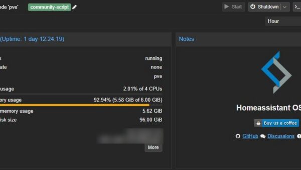 Proxmox summary page for a running Home Assistant OS virtual machine